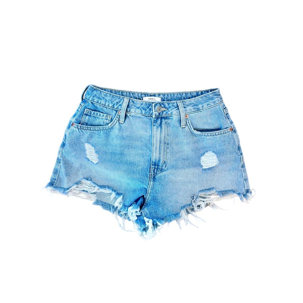 Forever 21 High Rise Distressed Cutoff Denim Shorts Light Wash Size 26